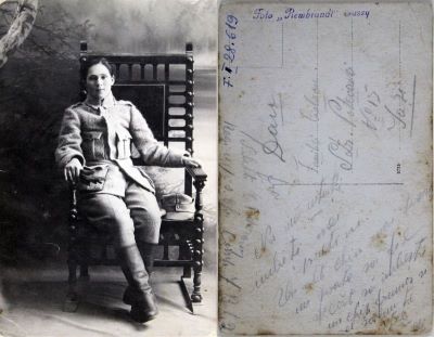 fotografie alb/negru, portret, carte poștală - Solo Rosenthal; Ecaterina Teodoroiu