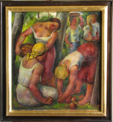 pictură de șevalet - Honigberger, Ernst; Femei la culesul merelor