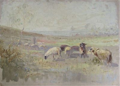 pictură de șevalet - Satmary, Alexandru Carol; Oi păscând