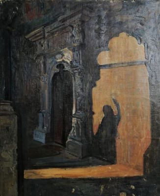 pictură de șevalet - Satmary, Alexandru Carol; Pridvorul bisericii Colțea
