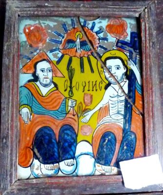 icoană pe sticlă - anonim; Sfanta Treime
