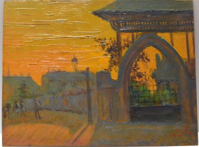 pictură de șevalet - Visconte, Henri; Strada pe înserat