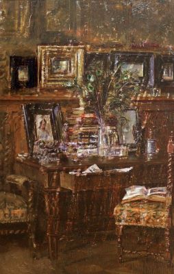 pictură de șevalet - Aman, Theodor; Țărani petrecând cu lăutari/Interior atelier (verso)