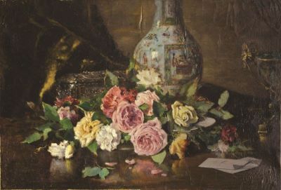 pictură de șevalet - Aman, Theodor; Trandafiri pe masă