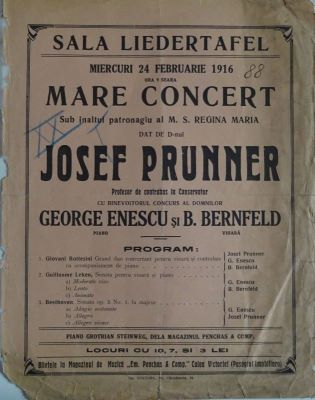 afiș muzical - Tipografia „Cultura”, București; Afiș al concertului organizat la Sala Liedertafel, București, 24 februarie 1916