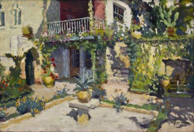 pictură de șevalet - Isachie Popescu, Constantin; Curte interioară