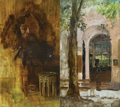 pictură de șevalet - Aman, Theodor; Autoportret Theodor Aman/Peisaj citadin (verso)