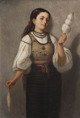 pictură de șevalet - Henția, Sava; Țărancă torcând
