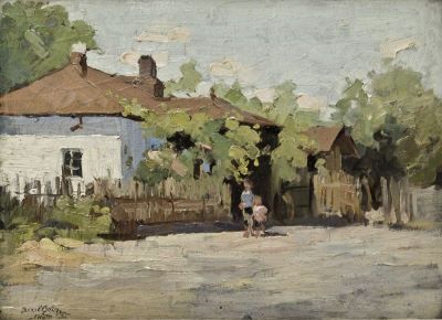 pictură de șevalet - Băeșu, Aurel; Peisaj cu case