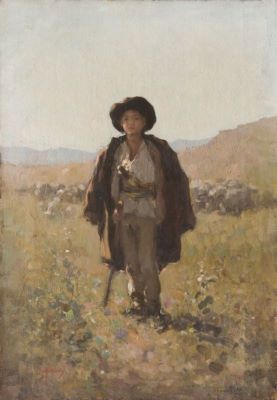pictură de șevalet - Grigorescu, Lucian; Ciobănaș cu oi