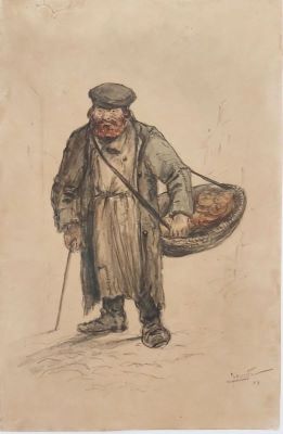 acuarelă - Jiquidi, Constantin; Vânzător ambulant