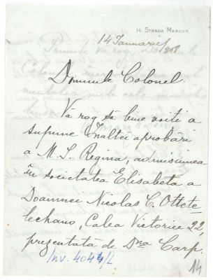 scrisoare - Marghiloman, Alexandru (1854-1925); Alexandru Marghiloman către Colonelul Casei Reginei Elisabeta a României