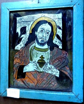icoană pe sticlă - anonim; Inima lui Iisus