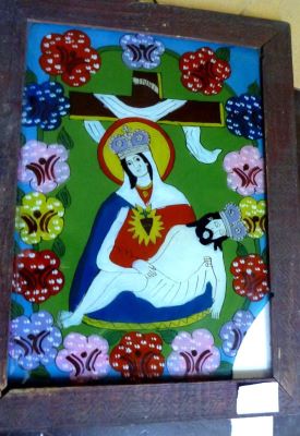 icoană pe sticlă - anonim; Maria Îndurerată; Pieta