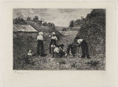 gravură - Aman, Theodor; Familie de țărani