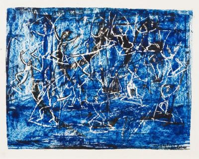 pictură de șevalet - Rădulescu, Magdalena; Dansatori pe fond albastru