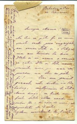 scrisoare - Groza, Elena; Groza Elena către mama sa, Mureșianu Sevastia