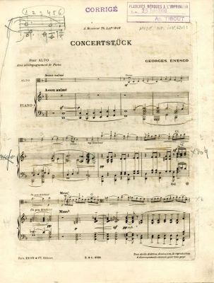 Partitură muzicală - George Enescu; ”Concertstück pour alto avec acc[ompagnemen]t de piano”