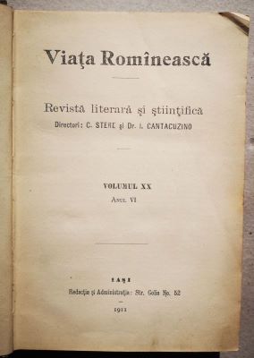 revistă; VIAȚA ROMÎNEASCĂ, Anul VI, vol. XX,  nr. 1, 2, 3