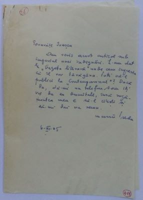 scrisoare - Marin Preda; Marin Preda către George Ivașcu