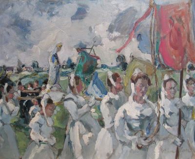 Pictură de șevalet - Popea, Elena; Procesiune în Franța
