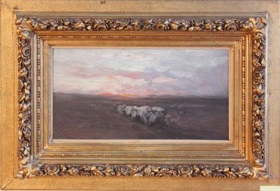 Pictură de șevalet - Grigorescu, Nicolae; Boi în amurg