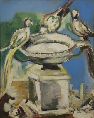 pictură de șevalet - Popescu, Vasile; Vas cu păsări