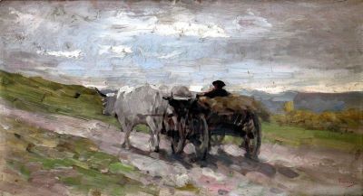 Pictură de șevalet - Grigorescu, Nicolae; Car cu boi