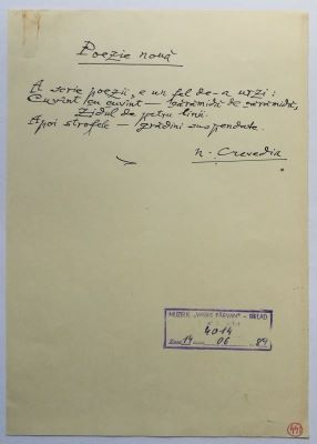 manuscris - Nicolae Crevedia; Poezie Nouă