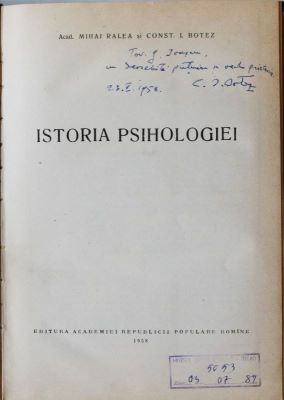 carte - Ralea, M.; Botez, C. I.; Istoria psihologiei