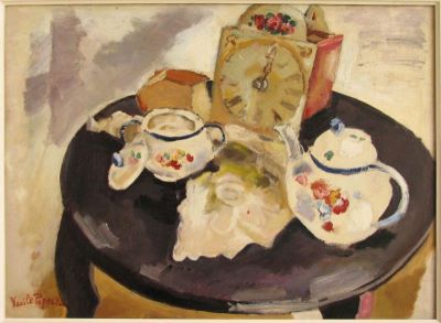 pictură de șevalet - Popescu, Vasile; Natură statică - Masă cu serviciu de ceai (În RI: Natură statică cu serviciu de ceai)
