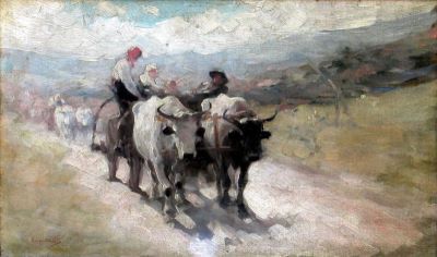 Pictură de șevalet - Grigorescu, Nicolae; Car cu boi