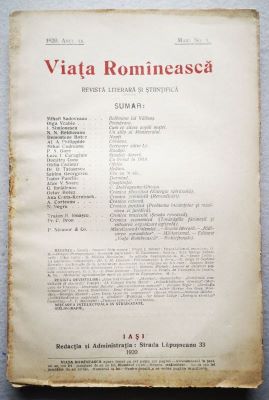 revistă; VIAȚA  ROMÎNEASCĂ, Anul XII, nr. 3