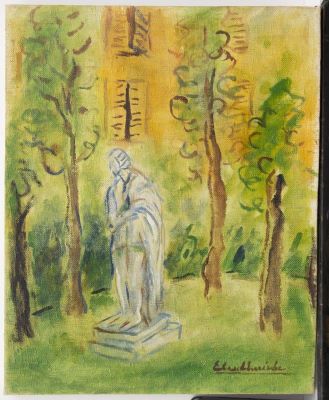 pictură de șevalet - Eleutheriade, Micaela; Statuia lui Voltaire - Paris