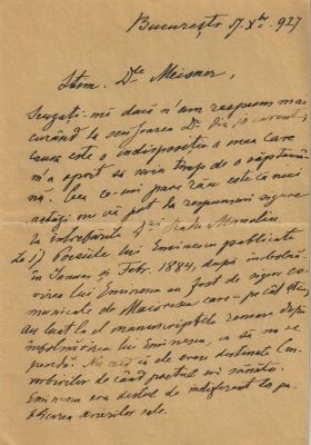 Documentul a fost redactat de Iacob Negruzzi; Scrisoare Iacob Negruzzi către Constantin Meissner