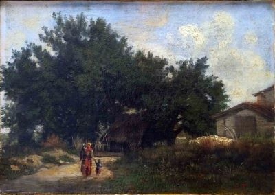 Pictură de șevalet - Troyon, Constant; Peisaj rustic cu figuri