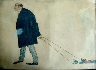 Caricatură - Iser, Iosif; Trage trenul