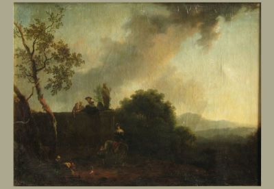 Pictură de șevalet - Canton, Franz Thomas (în Reg. Inv.: Brand, Christian Hülfgott); Peisaj cu zidul unei grădini
