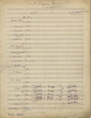 Manuscris muzical autograf complet - George Enescu; ”2de Rhapsodie Roumaine (ré majeur)”, (”Rapsodia Română op. 11 nr. 2, în Re major”)