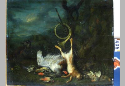 Pictură de șevalet - Govaerts, Johan Baptist (în Reg. Inv.: Govaerts, Johann Baptist); Vânat cu corn de vânătoare. Pandant: Vânat la malul apei (în Reg. Inv.: Vânat la apă)