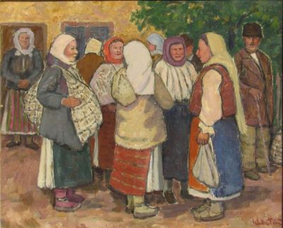 Pictură de șevalet - Ghiață, Dumitru; Țărănci la sfat