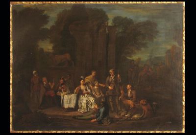 Pictură de șevalet - Pangel, Nikolaus; Sosirea vânătorilor (pandant: Muzică și dans)