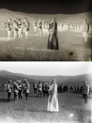 Negativ. Clișeu pe sticlă uscat - Necunoscut; Regele și regina pe front Valea Ocnei 1917