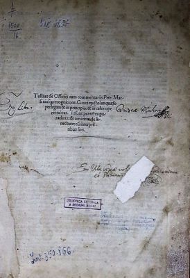 Incunabul - Marcus Tullius Cicero, autor; Tullius de Officiis cum commentariis Petri Marsi eiusque recognitione