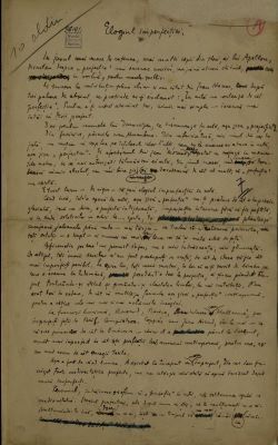 Manuscris - Documentul a fost redactat de Ion Minulescu.; Articol, nedatat, redactat de Ion Minulescu, intitulat „Elogiul Imperfecției”.