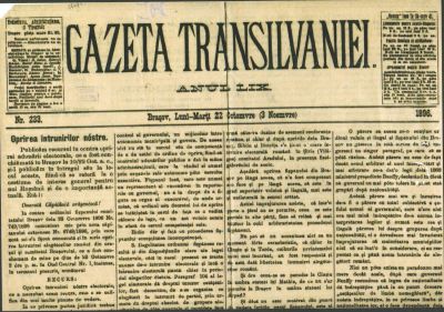 ziar - Mureșianu  Aurel; Articol în „Gazeta Transilvaniei” semnat de Mureșianu Aurel