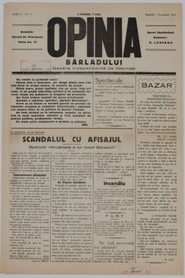 ziar; Oinia Bârladului, an I, nr. 3, 1 octombrie 1932
