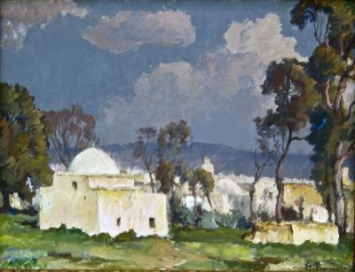 Pictură de șevalet - Popescu, Ștefan; Peisaj în Maroc. Cimitir