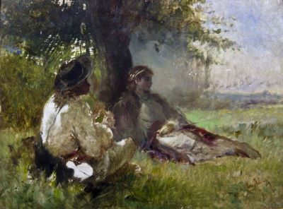 Pictură de șevalet - Aman, Theodor; Scenă câmpenească