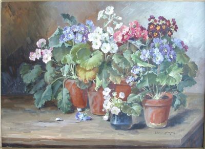 Pictură de șevalet - Müller-Stăncescu, Elena; Flori (primule)